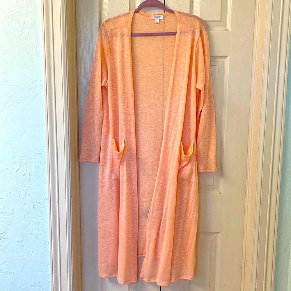 LuLaRoe Sarah duster Cardigan Size L Peach color